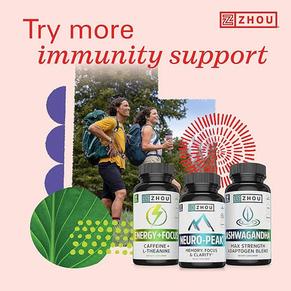 Zhou Thyroid Support Complex with Iodine Supplement, Increase Energy, Fight Brain Fog with Vitamin B12, Iodine, Magnesium, Zinc, Selenium, No Soy, Gluten-Free, 30 Servings, 60 Caps