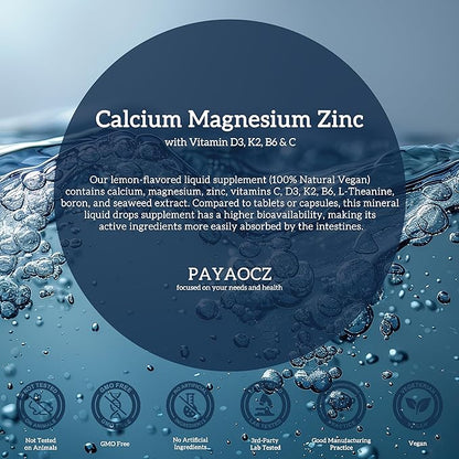 (2 Pack) 10 in 1 Magnesium Calcium Zinc Supplement with Vitamin C D3 K2, Glycinate Mag Vegan Liquid Drops Plus L-Theanine Boron Sea Moss Extract, Immune Support, Bone, Sleep & Leg Cramps, 1 Fl Oz