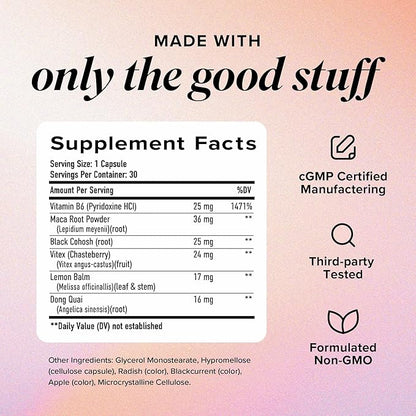 PMS Support Supplement for Women with PMS Relief | Hormonal Acne, Hormone Balance & Period Relief | Chasteberry Supplements | Microbeadlets with Dong Quai, Cranberry & Vitamin B6 | Non-GMO 30ct