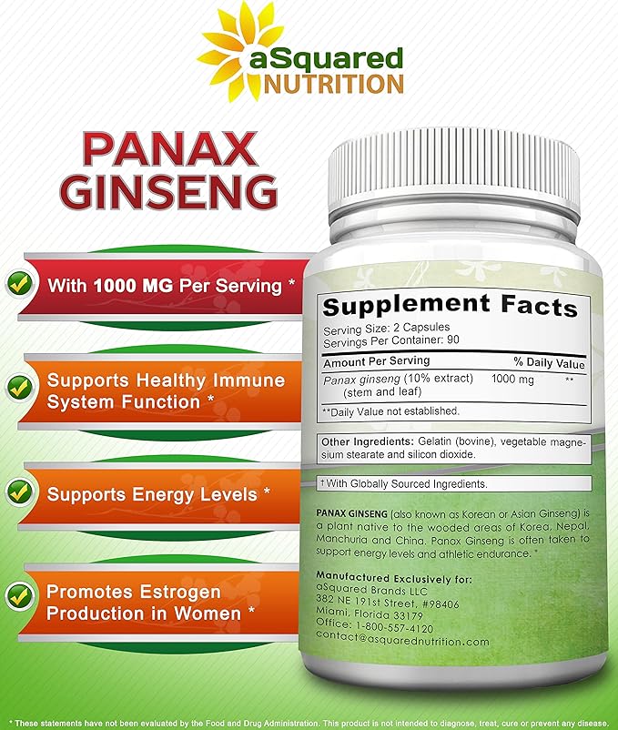 aSquared Nutrition Red Korean Panax Ginseng (1000mg Max 180 Capsules