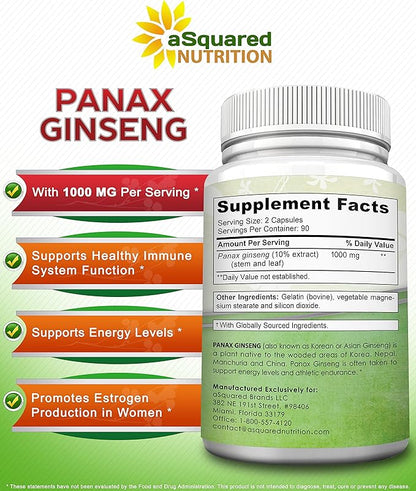 aSquared Nutrition Red Korean Panax Ginseng (1000mg Max 180 Capsules