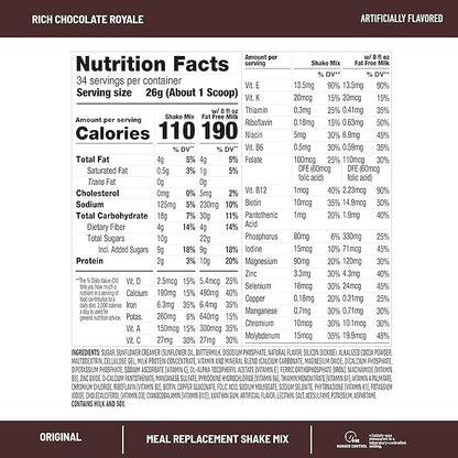 SlimFast Original Meal Replacement Powder, Rich Chocolate Royale, Weight Loss Shake Mix, 10g of Protein, 34 Servings (Packaging May Vary)