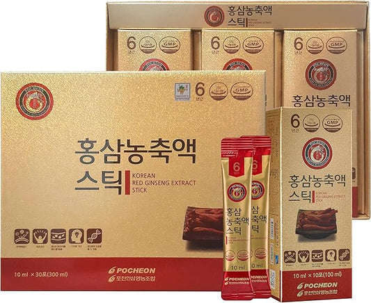 POCHEON KOREAN RED GINSENG Extract Stick, 30% Ginseng 30 Sticks (10ml x 30), Natural