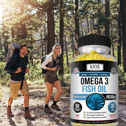 Kaya Naturals Omega 3 Supplement 3 Fish 100% Pure 3 Vitamins 60 Count