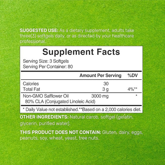 Ultra Strength CLA 3000mg | 240 Softgels, Active Conjugated Linoleic Acid from Safflower Oil