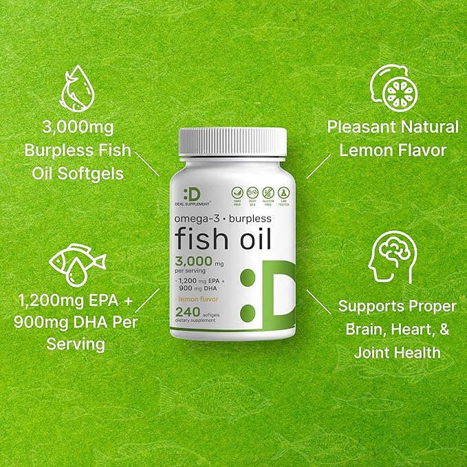 DEAL SUPPLEMENT Omega 3 Fish Oil 3,000mg Per 240 Softgels 1,200mg + 900mg –