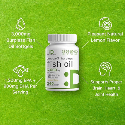DEAL SUPPLEMENT Omega 3 Fish Oil 3,000mg Per 240 Softgels 1,200mg + 900mg –