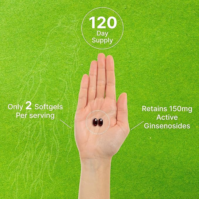 Korean Red Panax Ginseng Root Extract, 7,500mg Serving, 240 Softgels 150mg Active