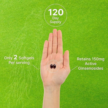 Korean Red Panax Ginseng Root Extract, 7,500mg Serving, 240 Softgels 150mg Active