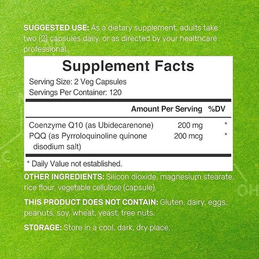 DEAL SUPPLEMENT CoQ10 200mg & PQQ 200mcg, 240 240 Veggie 2 in 1 Coenzyme Q10 Supplement