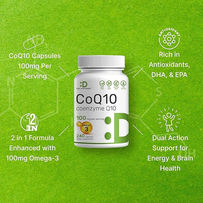 CoQ10 100mg, 240 Capsules – 3 Fatty 100mg – Q10 Supplements